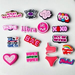 NEW! 17 pcs set Feminist Girl Power Love Libra USPS Aloha Shoe Charms Boat Clogs